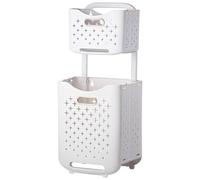 LOEFLIFA Double Layer Folding Laundry Basket with Wheel and Brake 29.48x13.56x10.22in Plastic Clothes Storage Basket for Home Laundry Room Family Use