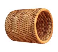 LOEFLIFA Handmade Rattan Woven Tea Set Storage Container with Cylindrical Shape and Khaki Colour, Multi-purpose Pp Material Basket for Pen and Teaset Organiser, for Wedding Or Restaurant