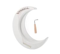 LOEFLIFA Moon Inspired 7 String Lyre Harp - Wooden Crescent Moon Shaped Portable Stringed Instrument with Tuning Wrench for Music Practice at Home, Beginner Friendly Mini Harp Instrument