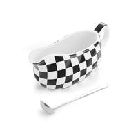 LoeJan 17OZ Gravy Boat with Spoon, Ceramic Sauce Serving Dish, Easy-Pour Big Dripless Lip Spout Serveware Set for Salad Cream Milk Broth Black Pumpkin Thanksgiving