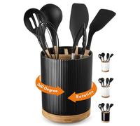 LoeJan 3 Compartment Utensil Holder, 7.2" Extra Large Utensil Crock, Stable Ceramic Utensil Organizer, Cooking Tool Organizer Set for Kitchen Counter Farmhouse Decor