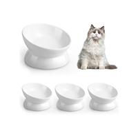 LoeJan Elevated Cat Food Bowl, 5 Oz Ceramic Raised and Tilted Pet Water Bowl, Anti Vomiting and Protect Pets' Spines Cat Dishes for Small Dog, Fat Faced Cat, Kitten (White, 4 Pack)