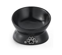 LoeJan Elevated Cat Food Bowl, 5 Oz Ceramic Raised and Tilted Pet Water Bowl, Anti Vomiting and Protect Pets' Spines Cat Dishes for Small Dog, Fat Faced Cat, Kitten (Black, 1 Pack)
