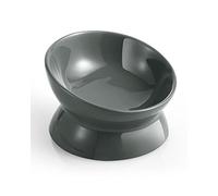 LoeJan Elevated Cat Food Bowl, 5 Oz Ceramic Raised and Tilted Pet Water Bowl, Anti Vomiting and Protect Pets' Spines Cat Dishes for Small Dog, Fat Faced Cat, Kitten (Gray, 1 Pack)
