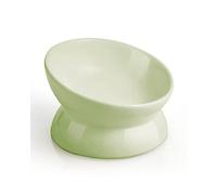 LoeJan Elevated Cat Food Bowl, 5 Oz Ceramic Raised and Tilted Pet Water Bowl, Anti Vomiting and Protect Pets' Spines Cat Dishes for Small Dog, Fat Faced Cat, Kitten (Green, 1 Pack)