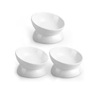 LoeJan Elevated Cat Food Bowl, 5 Oz Ceramic Raised and Tilted Pet Water Bowl, Anti Vomiting and Protect Pets' Spines Cat Dishes for Small Dog, Fat Faced Cat, Kitten (White, 3 Pack)