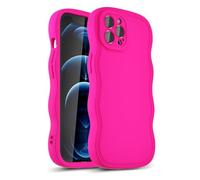 LoeoeL Girly Case for iPhone 12 Pro Max Silicone, Wavy 12 Pro Max Phone Case for Women, Curly Wave Cute Y2k Ripple Aesthetic Design, Slim Soft Rubber Jelly Camera Protection Case, Neon Hot Pink