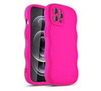 LoeoeL Girly Case for iPhone 12 Pro Silicone, Wavy 12 Pro Phone Case for Women, Curly Wave Cute Y2k Ripple Aesthetic Design, Slim Soft Rubber Jelly Camera Protection Case, Neon Hot Pink