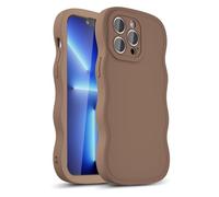 LoeoeL Girly Case for iPhone 13 Pro Max Silicone, Wavy 13 Pro Max Phone Case for Women, Curly Wave Cute Y2k Ripple Aesthetic Design, Slim Soft Rubber Jelly Camera Protection Case, Brown Fall