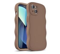 LoeoeL Girly Case for iPhone 13 Silicone, Wavy 13 Phone Case for Women, Curly Wave Cute Y2k Ripple Aesthetic Design, Slim Soft Rubber Jelly Camera Protection Case, Brown Fall