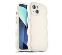 LoeoeL Girly Case for iPhone 13 Silicone, Wavy 13 Phone Case for Women, Curly Wave Cute Y2k Ripple Aesthetic Design, Slim Soft Rubber Jelly Camera Protection Case, White Beige