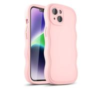 LoeoeL Girly Case for iPhone 14 Plus Silicone, Wavy 14 Plus Phone Case for Women, Curly Wave Cute Y2k Ripple Aesthetic Design, Slim Soft Rubber Jelly Camera Protection Case, Pink