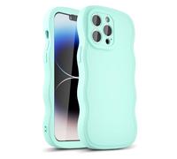 LoeoeL Girly Case for iPhone 14 Pro Silicone, Wavy 14 Pro Phone Case for Women, Curly Wave Cute Y2k Ripple Aesthetic Design, Slim Soft Rubber Jelly Camera Protection Case, Mint Teal