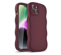 LoeoeL Girly Case for iPhone 14 Silicone, Wavy 14 Phone Case for Women, Curly Wave Cute Y2k Ripple Aesthetic Design, Slim Soft Rubber Jelly Camera Protection Case, Burgundy Wine Red