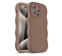 LoeoeL Girly Case for iPhone 15 Pro Max Silicone, Wavy 15 Pro Max Phone Case for Women, Curly Wave Cute Y2k Ripple Aesthetic Design, Slim Soft Rubber Jelly Camera Protection Case, Brown Fall