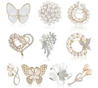 Loetere 10 Pcs Brooches for Women Calla Lily Butterfly Pearl Brooch Pin Lapel Elegant Crystal Rhinestone Heart Flower Bulk Brooches for Wedding Bridal Dress Corsage Bouquet Coats Jackets Sweaters