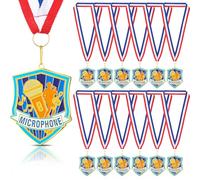 Loetere 12 Pcs Metal Medals Bulk 2.4 Inch Funny Winner Awards with Neck Ribbons Prizes Gifts for Adults Sports Participation Competitions Party (Microphone)