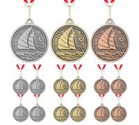 Loetere 12 Pcs Sailboat Medal Award with Neck Ribbons, 2 Inch Metal Winner Trophy Awards Gold Silver Bronze Prizes for Sailing Sports Competitions