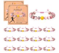 Loetere 12 Set Sport Adjustable Beaded Bracelets Gifts Football Softball Soccer Volleyball Golf Basketball Hockey Bracelets for Women Men Adjustable Beaded Accessories, about 3.5 inches in diameter