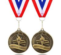 Loetere 2 Packs Graduation Medal, Including 1 Pack Valedictorian Award and 1 Pack Salutatorian Award Medal on Red White Blue Ribbon for Graduation, School, Education Awards