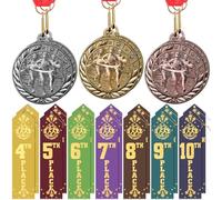 Loetere 20 Pcs Cross Country Awards Set Gold Silver Bronze Cross Country Medals with Neck Ribbons 4th Place to 10th Place Ribbons with Running Runner Medals for Sports Party Participation Winner