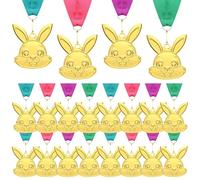 Loetere 20 Pcs Easter Gold Medals Bulk 2.4 Inch Easter Bunny Egg Shape Award Medals with Colorful Neck Ribbons Easter Spirit Medallion Decorating Contest Award Medals for Egg Hunt Party Gift(Bunny)
