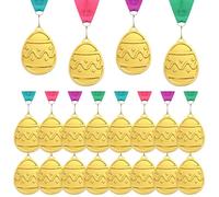 Loetere 20 Pcs Easter Gold Medals Bulk 2.4 Inch Easter Bunny Egg Shape Award with Colorful Neck Ribbons Spirit Medallion Decorating Contest Award Medals for Egg Hunt Party Gift(Egg)