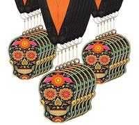 Loetere 20 Pcs Halloween Day of The Dead Skeleton Medals 2.4 x 1.8'' Skeleton Carving Contest Awards Medals with Neck Ribbon Winner Participation Trophy Halloween Costume Party Supplies