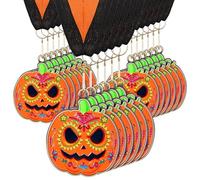 Loetere 20 Pcs Halloween Sugar Skull Pumpkin Medals 2.4 x 2.2'' Pumpkin Carving Contest Awards Medals with Neck Ribbon Winner Participation Trophy Halloween Costume Party Supplies