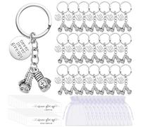 Loetere 24 Sets Never Give up Keychain Christmas Inspirational Keychain Gift Charm Keyring with Thank You Tag and Organza Bag, Silver