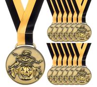 Loetere 24pcs Halloween Party Trophy Award Medals with Ribbon 1.97 Inch Scarecrow Pumpkin Bat Award Medal Halloween Party Supplies