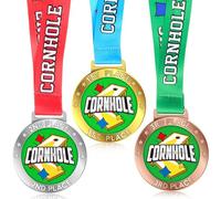 Loetere 3 Pcs Cornhole Award Medal 1st 2nd 3rd Place Cornhole Trophy with Ribbon Gold Silver Bronze Trophy for Tournaments Prize Field Games Family Reunions Field Day