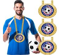 Loetere 3 Set Patriotic Sports Turnover Chain Medal Greatest of All Time 6 Big Gold Sports Medal Basketball Soccer Necklace Champion Chain for Sports Competitions Prize Gift Party Favor