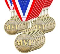 Loetere 30 Pcs 2'' MVP Award Medals Bulk with Neck Ribbons Gold Champ Trophy Most Valuable Player for Adults Games Sports Events Party Prizes Football Baseball Soccer Basketball Softball MVP Gift