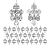Loetere 30 Pcs Catholic Crucifix for Rosary Making Bulk 2.2 Inch Cross Charms Pendants Pardon Crucifix for Rosaries Jewelry Making DIY Charms Crafts Supplies (Silver)