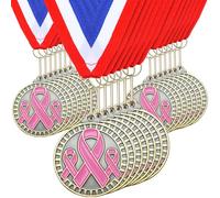 Loetere 30 Pcs Domestic Violence Awareness Medals Awareness Ribbon Gifts with Neck Ribbon 2" Trophy Metal Medal for Women Girl Charity Recognition, Public Event, Survivor Movement(Pink)
