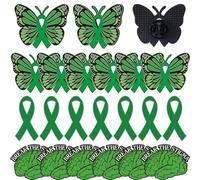 Loetere 36 Pcs Mental Health Awareness Enamel Lapel Pin Butterfly Brain and Green Ribbon Lapel Pins Brooch Mental Health Pins for Men Women Fundraiser Public Charity Events Favor