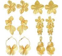 Loetere 6 Pairs Gold Statement Earrings Set for Women Chunky Gold Geometric Hoop Floral Knot Dangle Earrings Trendy Gifts, as shown on the picture, Alloy Steel, No Gemstone
