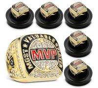 Loetere 6 Pcs MVP Most Valuable Player Trophy Ring Sports Rings Championship Ring with Display Neck Chain for Winner Tournament League Team Award Gift (Gold)