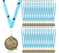Loetere Cornhole/Swimming/Goat Award Medals Gold 2'' Awards Trophy with Neck Ribbon Winner Prizes Bulk Gifts for Tournaments Prize Participation Competitions Achievement(36 Pcs,Flag Football)