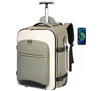 LOEUO 17 Inch Carry On Backpack with Wheels for Adults, Airline Approved Rolling Backpack for Women with Usb Port & Lock, Foldable Bottom Travel Laptop Backpacks for Business, Green, One size, Travel