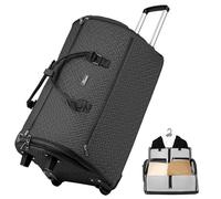LOEUO 93L Carry on Garment Duffle Bag with Wheels, Folding Convertible Rolling Garment Bag for Travel with Shoes Compartment, Wheeled Waterproof Suit Bag Travel for Men Women, Black, Duffle Bag With