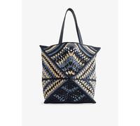 Loewe Loewe Puzzle Fold Extra-Large Raffia Shoulder Bag Navy/Sky Blue