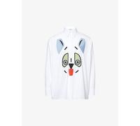 Loewe Mens Loewe Cat Face Embroidered Cotton Shirt White M