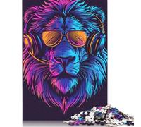 Löwe mit Kopfhörern und Sonnenbrille, 1000-teiliges Puzzle für Erwachsene und Teenager, Halloween-Geschenk, Teenager, Mann, Frau, Geschenk, 1000 Teile (75 x 50 cm)