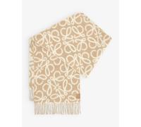 Loewe Womens Loewe Anagram-Patch Wool and Alpaca-Blend Scarf Beige/White 1 Size