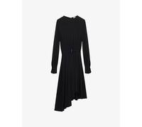 Loewe Womens Loewe Draped Asymmetric Woven Midi Dress Black 10