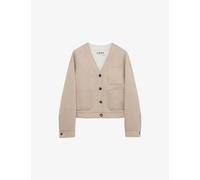 Loewe Womens Loewe V-Neck Patch-Pocket Wool-Cashmere Blend Cardigan Sandstone/White 12