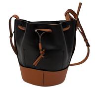 LOEWE Women's Preloved Small Balloon Bucket Bag in Black & Brown Leather