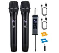 Loewieta Wireless Microphone System 2 Pack - Dual Handheld Mics for Karaoke, Professional Wireless Mic with Receiver for Singing & Performances